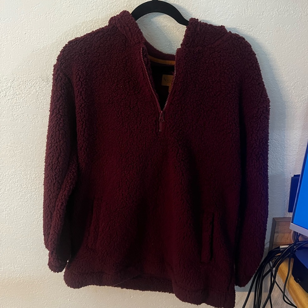 Cozy Burgundy Sherpa Pullover NWOT